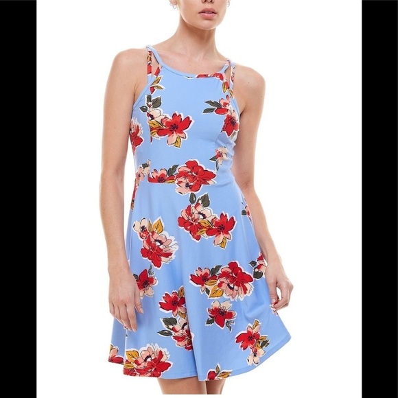 NWT Juniors' Floral Fit & Flare Dress size L - Picture 1 of 9